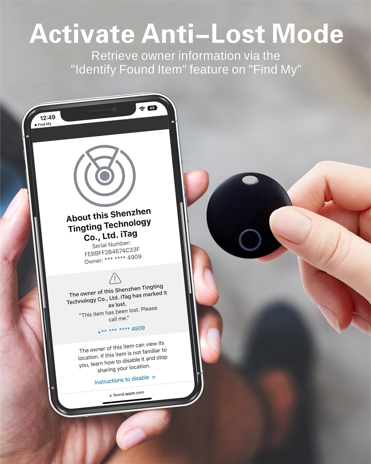 Reyke Smart Tag, Traqueur de Bagages, Fonctionne avec Apple Find My (iOS Uniquement), Localisateur d'Articles pour Clés, Sac à Dos, Portefeuille, Animaux Domestiques, Étanchéité, 1 Pièce