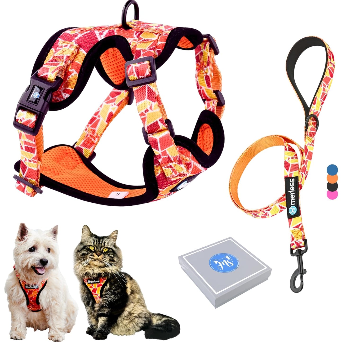 Harnais et Laisse pour Chien Chiot Chat. Harnai Réglable Original Arnet Anti Traction Coffret Cadeau pour Les Chiens de Petite Taille comme Bichon Léger Souple Solide (S, Orange) Poids Idéal 3-7,5kg