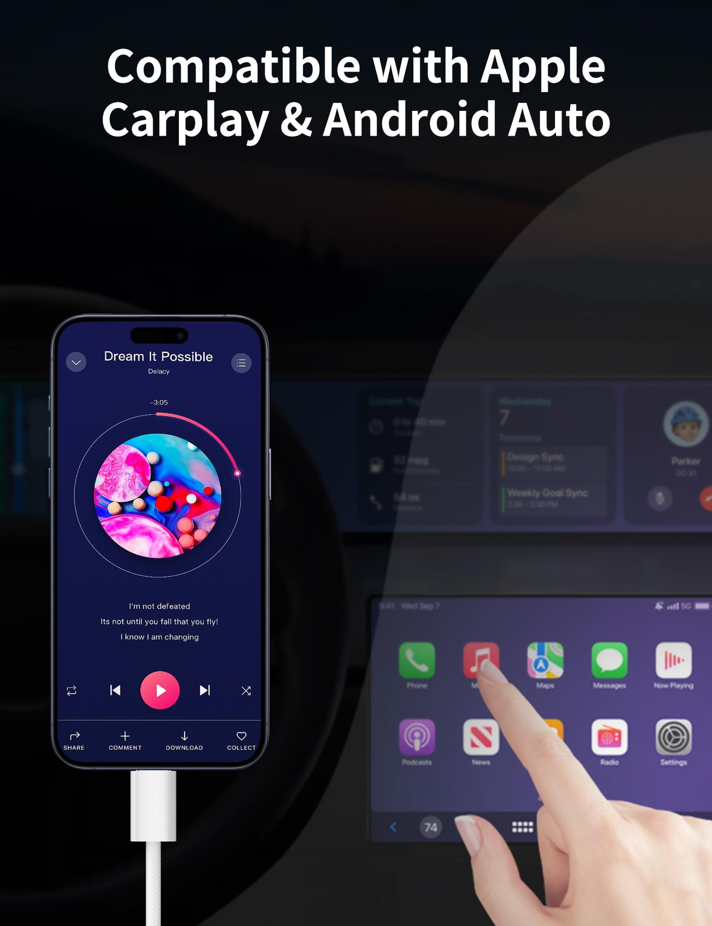 Câble tressé Carplay pour iPhone 16 15 de Voiture 1m,18W 3A Cable tressé Voiture pour Apple CarPlay et Android Auto,Câble USB vers USB C Charge Rapide données pour Samsung A55 A35 A15 A54 Pixel 9 Pro