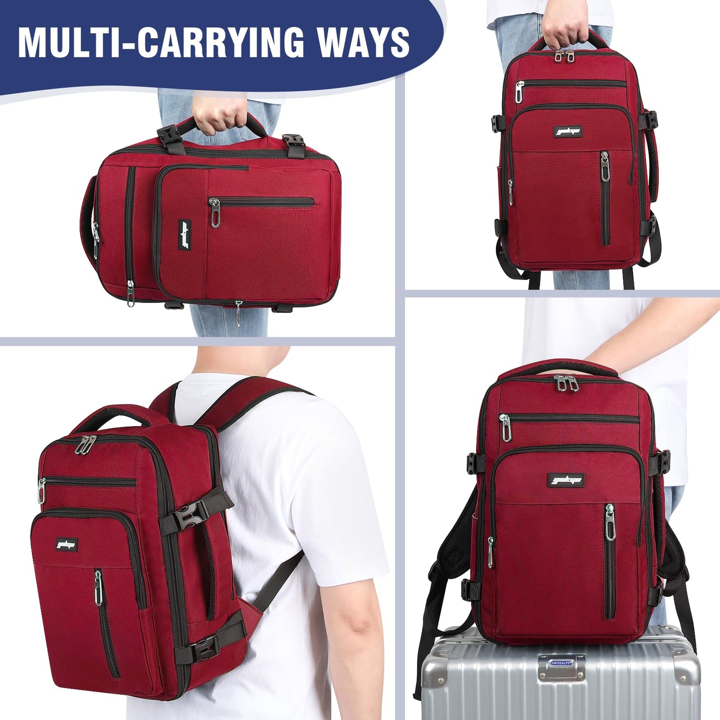 YOKGO Sac a Dos Voyage Cabine Avion,Sac à Dos 40x20x25 Ryanair,Sac à Dos pour Ordinateur Portable 15,6”Sac a Dos Cabine Valise Cabine Bagages sous de Siège Travel Backpack pour Homme,Femme(Rouge)