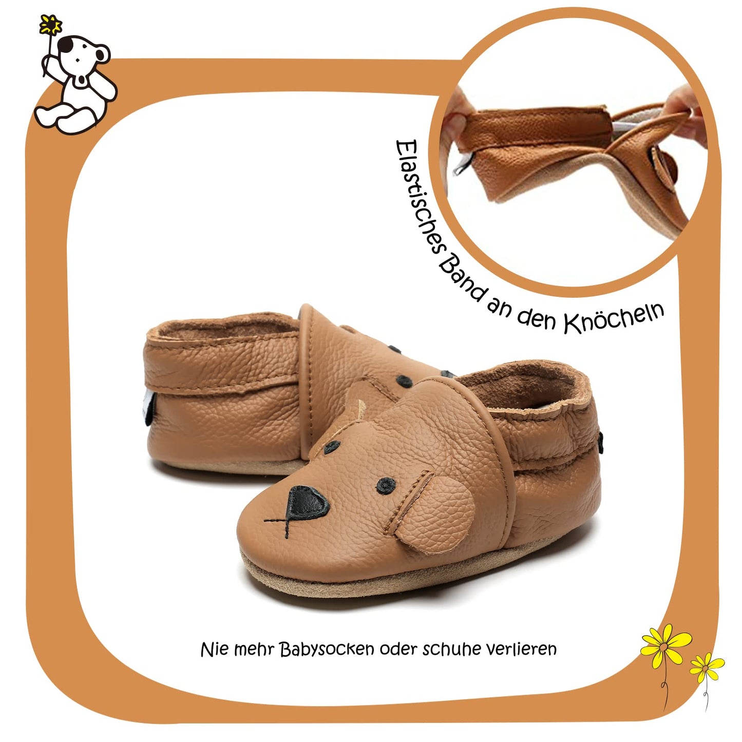 IceUnicorn Chausson Cuir Bébé Chausson Bebe Chaussons Cuir Souple Bébé Fille Garçon Premiers Pas Mignon Chausson Bébé 0-6 Mois-3 Ans(Curcuma Ours, 12-18 mois)