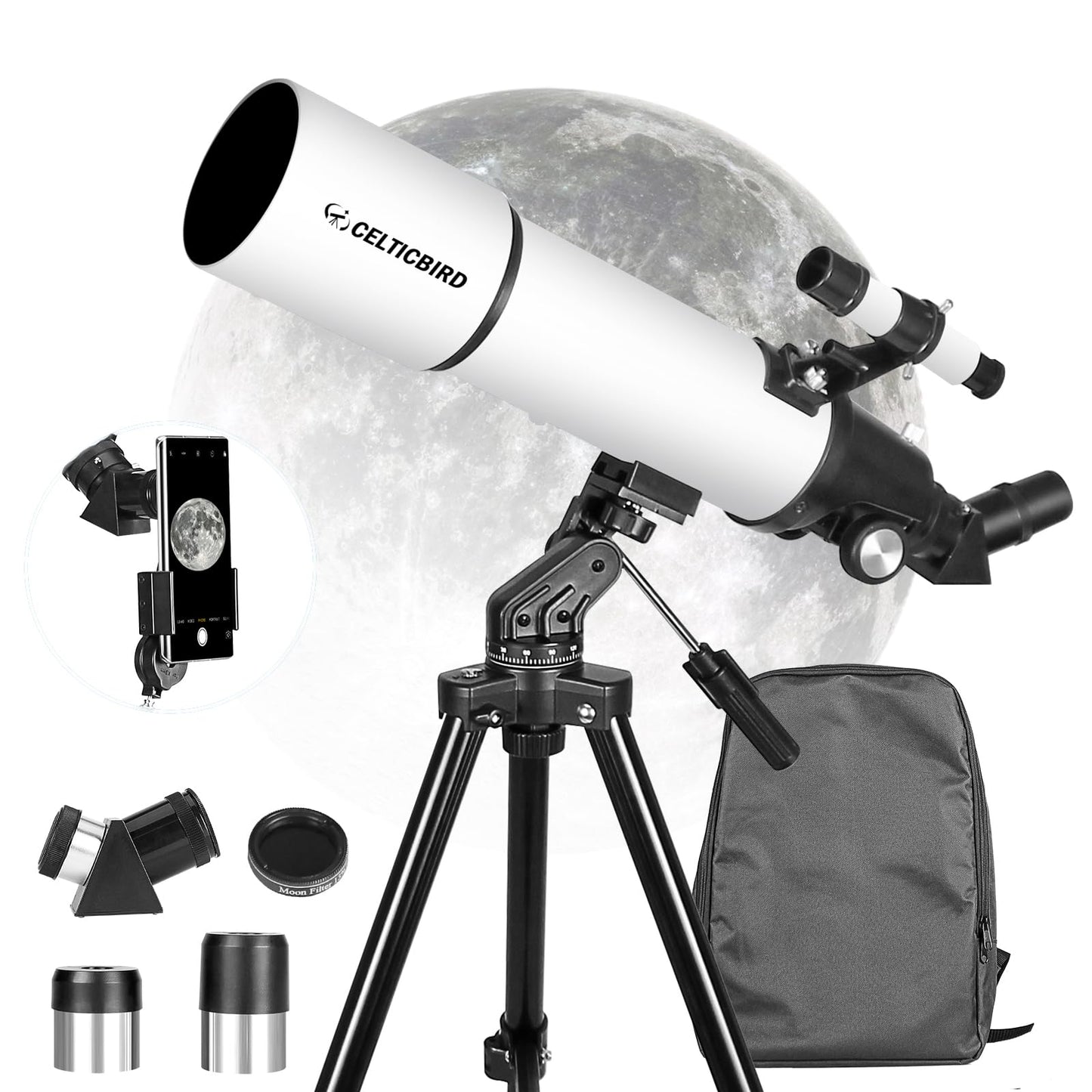 CELTICBIRD Télescope 80 mm, Ouverture 600 mm pour Adultes débutants en Astronomie – Télescope réfracteur astronomique Portable entièrement Multicouche à Haute Transmission, Monture AZ