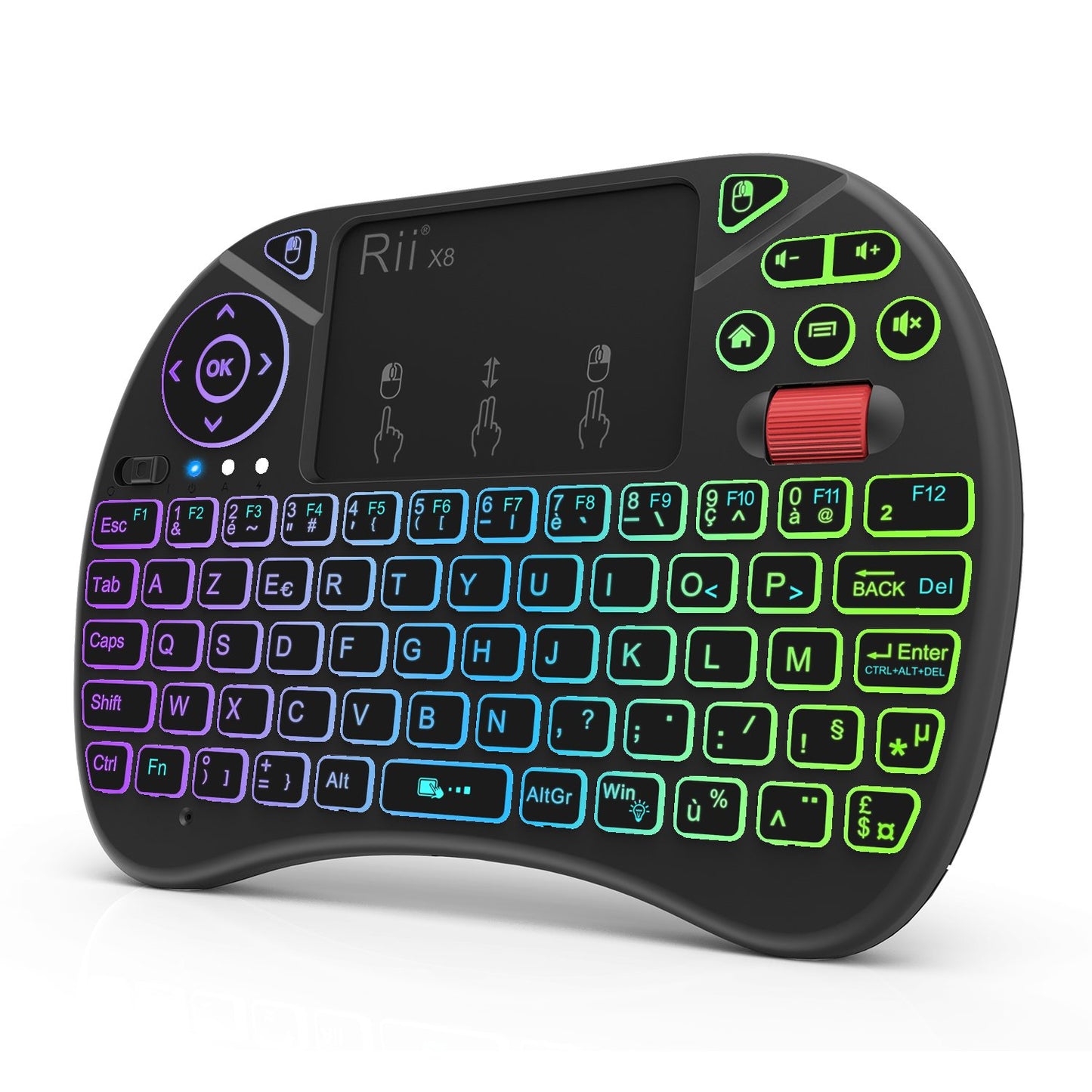 Rii Mini (Nouveauté) Clavier X8 Wireless Français Ergonomique sans Fil avec Touchpad pour Smart TV, Mini PC, HTPC, Console, Ordinateur