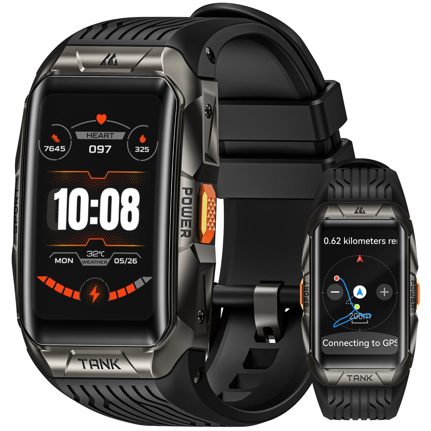 KOSPET Tank X2 Ultra GPS Montre Connectée Homme, Militaire Verre Incurvé 3D Acier Inoxydable 50m Étanche, Boussole Baromètre Appel Bluetooth, 1.64'' Écran AMOLED Toujours Actif Tracker d'Activété