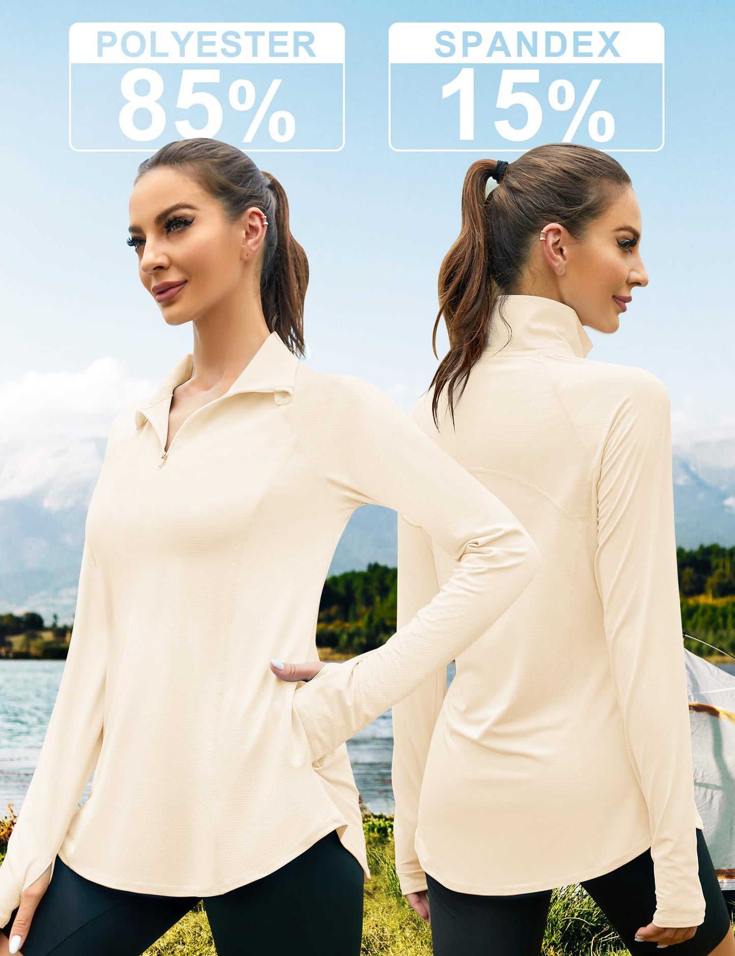 IECCP T-shirt à manches longues pour femme, protection UV UPF 50, pour l'extérieur, la randonnée, le safari, respirant, séchage rapide, haut de sport, beige, S