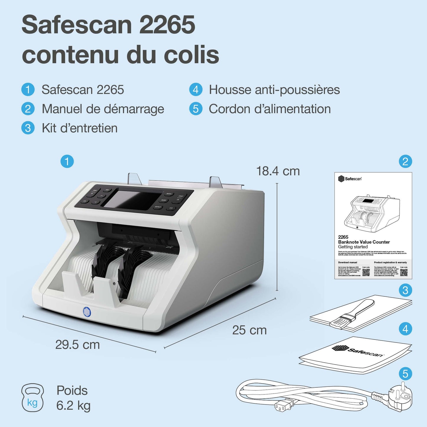 Safescan 2265 compteuse de billets pour les billets mélangés euro et livre sterling - Compteur de billets avec détection de faux billets sur 5 points - Compte les billets triés de toutes les devises