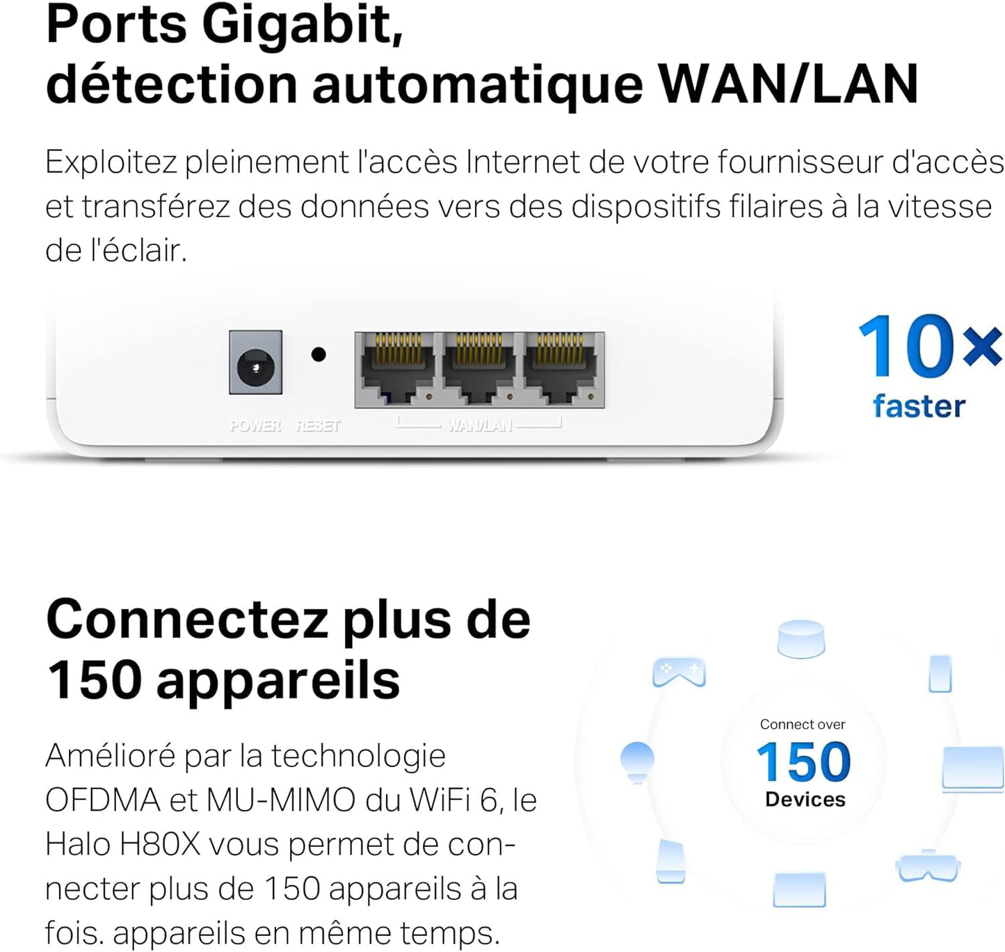 MERCUSYS Halo H3000X(3-pack) TP-Link WiFi Mesh Routeur WiFi 6 Bi-Bande AX3000Mbps, Couverture Jusqu'à 650 m², Canaux 160 MHz, 3 Ports Gigabit, Repeteur WiFi, Contrôles Parentaux Puissants