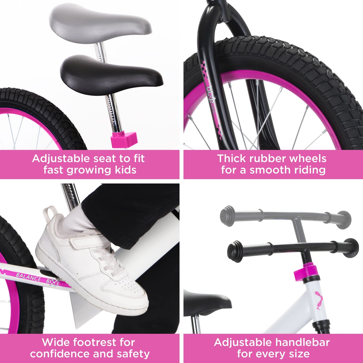 Bixe Vélo d'Équilibre en Aluminium pour Enfants - Draisienne 16 Pouces Velo sans Pedale Entraînement Sportif - Vélo Enfants de 5 6 7 8 et 9 Ans Draisienne sans Frein - Rose