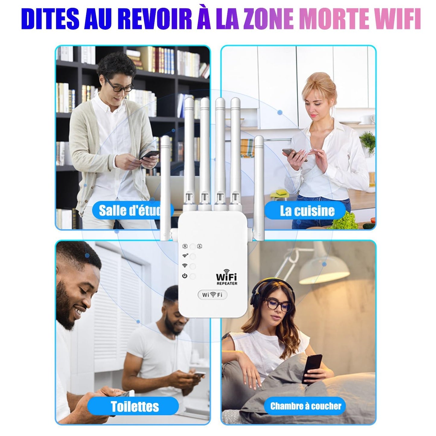 Répéteur WiFi Exterieur, 2024 Nouveau Amplificateur WiFi 6 antennes, Répéteur WiFi Puissant sans Fil Double Bande 5GHz & 2.4GHz WiFi Extender, Compatible avec Toutes Les Box Internet Ethernet Port