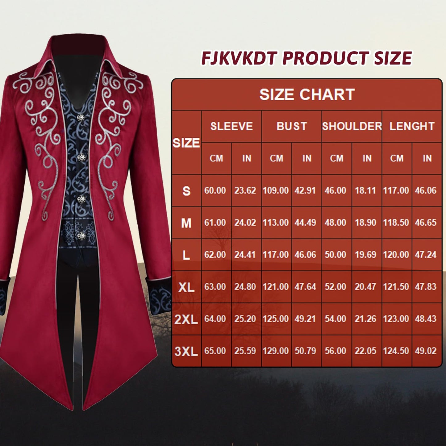 FJKVKDT Veste médiévale steampunk pour homme avec queue-de-more, victorien, Renaissance, gothique, rétro, Halloween, cosplay, costume de gentleman pour adulte, Rouge, M