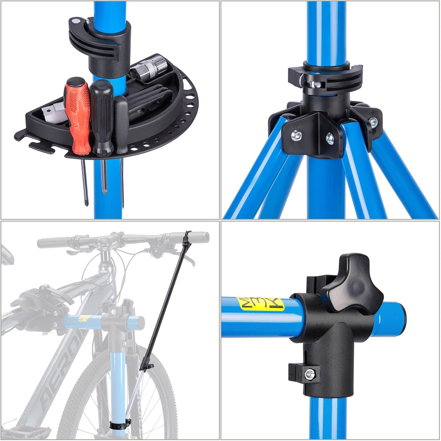 CXWXC Support de montage de vélo réglable en hauteur rotatif à 360° avec grand plateau à outils robuste pour VTT, jusqu'à 30 kg (bleu)