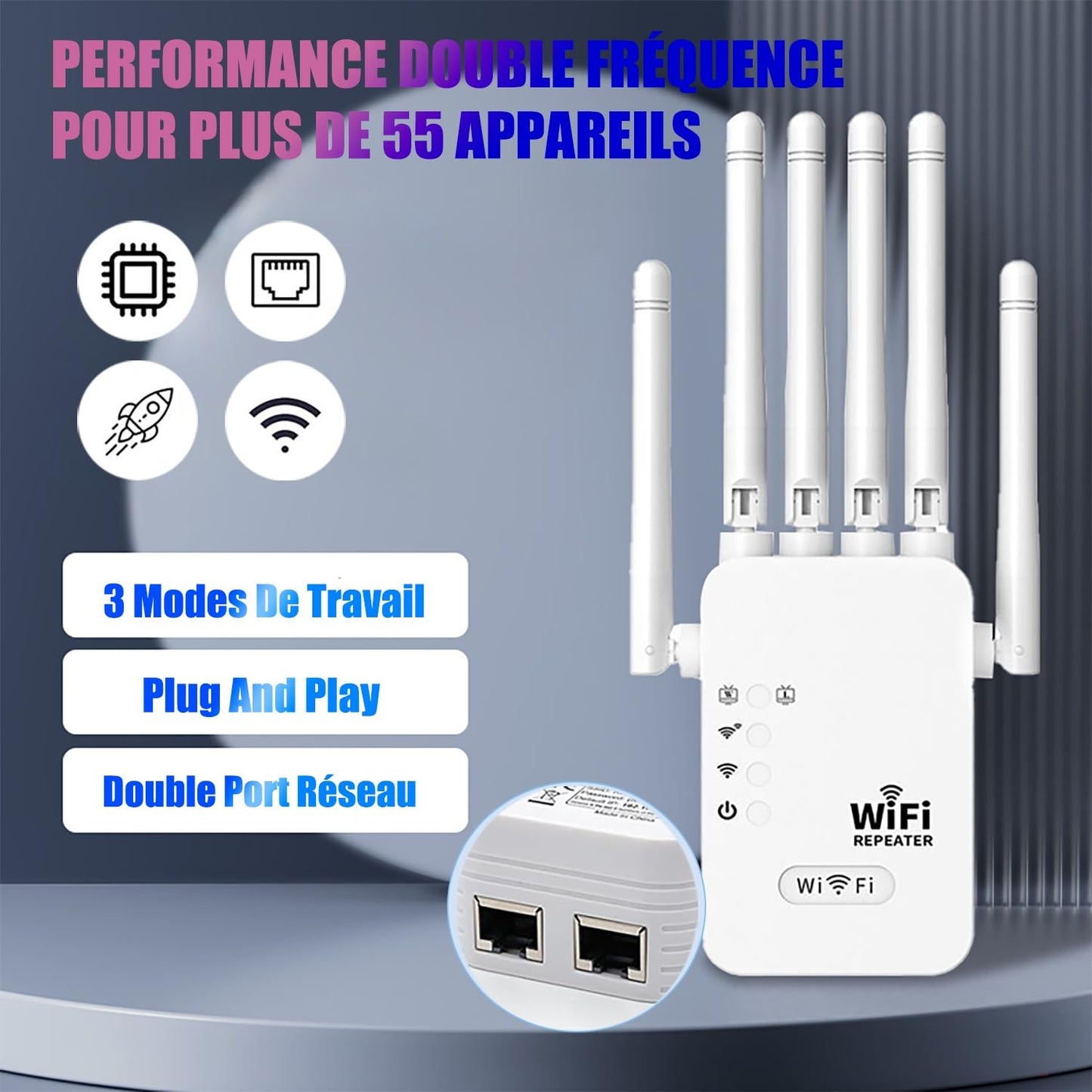 Répéteur WiFi Exterieur, 2024 Nouveau Amplificateur WiFi 6 antennes, Répéteur WiFi Puissant sans Fil Double Bande 5GHz & 2.4GHz WiFi Extender, Compatible avec Toutes Les Box Internet Ethernet Port