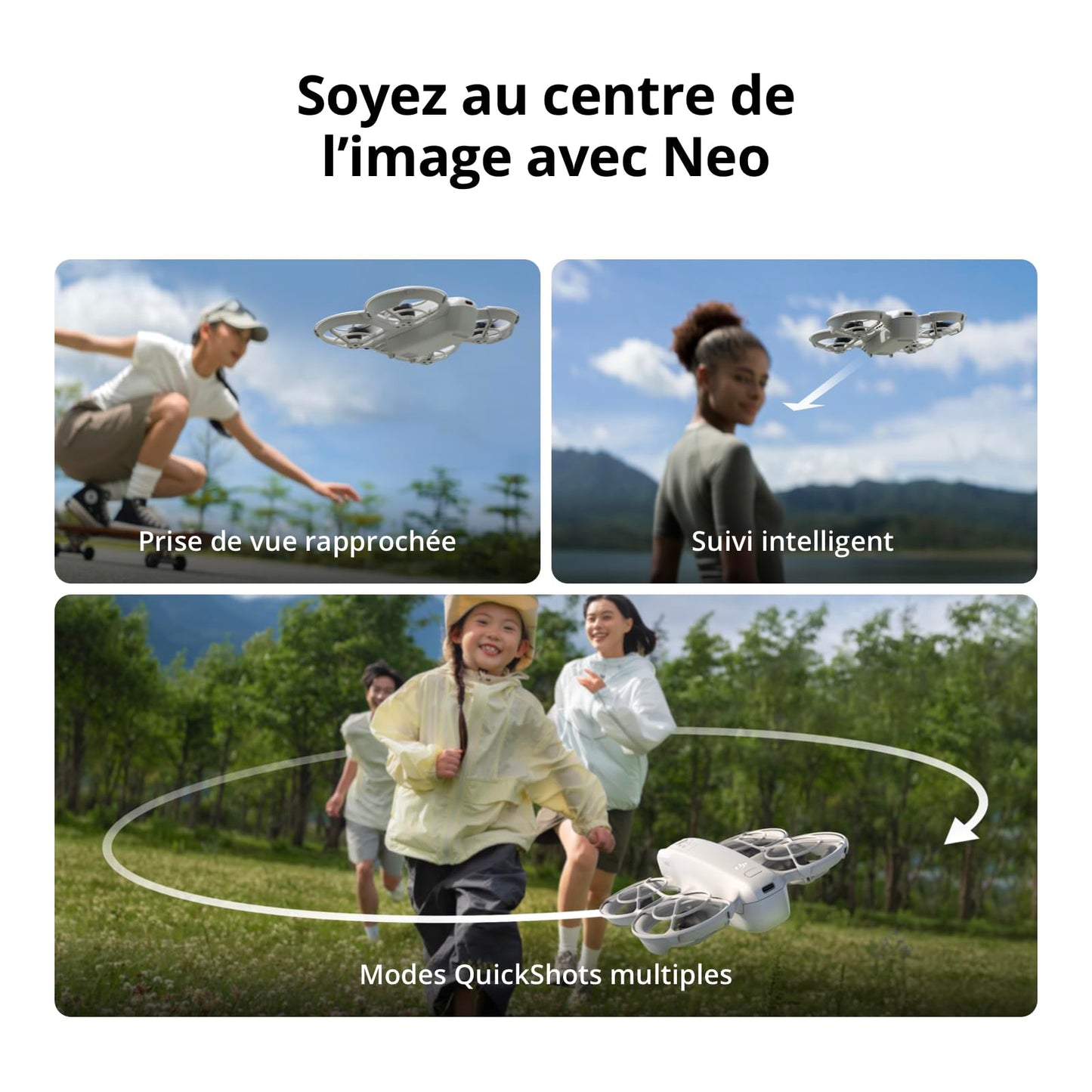 DJI Neo, Mini Drone avec Caméra 4K Ultra-HD pour Adultes, Drone Suiveur qui Vole Seul de 135 g, Décollage de la Main, Suivi de Sujet par IA, QuickShots, Vidéo Stabilisée, (sans Contrôleur)