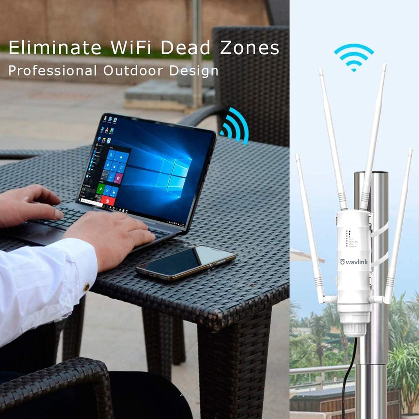 Dual-Band 2.4+5G 1200Mbps Outdoor Point d'Accès Extérieur/Répéteur WiFi Puissant/sans Fil Amplificateur WiFi/Mesh WiFi Extender (RJ45, 1xGigabit PoE LAN-Port, 802.11AC, 4 Antennes Externs, WN572HP3)