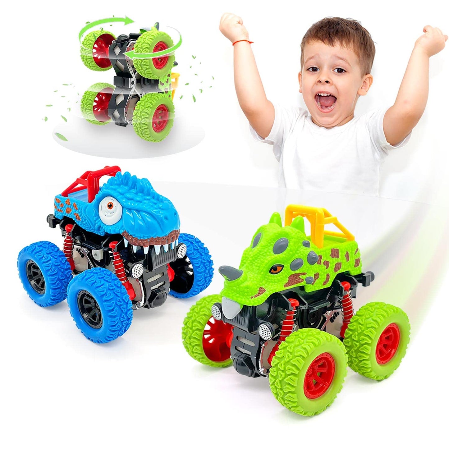 Voiture Jouet Lot de 2 Monster Truck Dinosaure, Cars Bebe Jeux Camion Enfant Garçon Cadeau 2 3 4 5 Ans