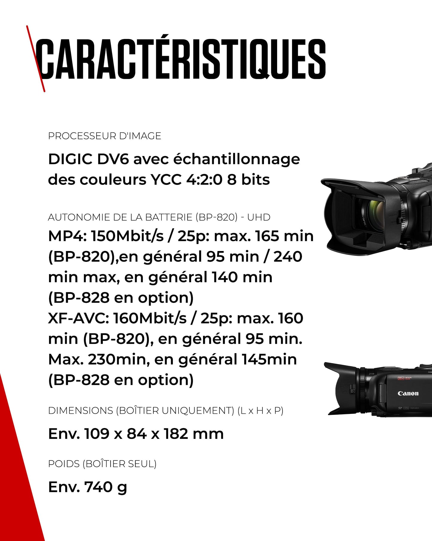 Canon XA60 - Camera 4K avec Autofocus Avancé et Zoom Optique 20x - Camera Professionnelle avec Stabilisation sur 5 Axes, Sortie HDMI et Diffusion HD en Direct en USB-C