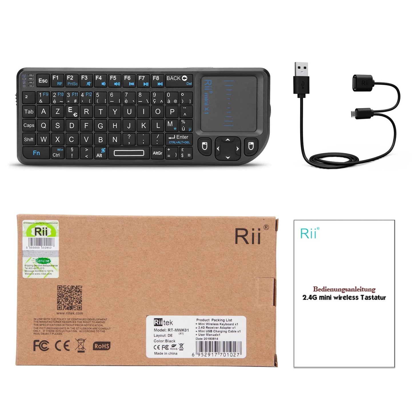 Rii Mini Clavier K01X1 sans Fil(AZERTY) 2,4 Ghz avec Touchpad pour PC, Pad, Xbox 360, PS3, TV Box Google Android, HTPC, IPTV. …