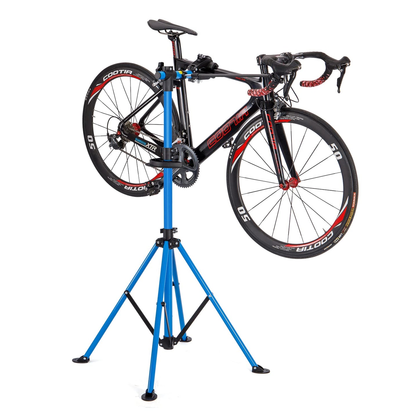 CXWXC Support de montage de vélo réglable en hauteur rotatif à 360° avec grand plateau à outils robuste pour VTT, jusqu'à 30 kg (bleu)