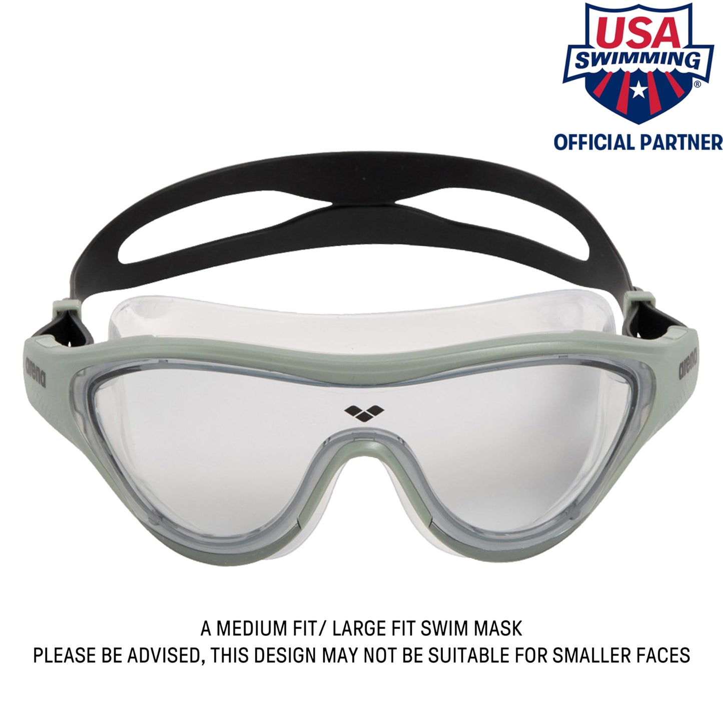 arena Lunettes de Natation Adultes The One Mask , Antibuée, Mixtes, Masque avec Verres Larges, Protection contre les UV, Pont de Nez Auto-ajustable, LIGHT_SMOKE-JADE-BLACK