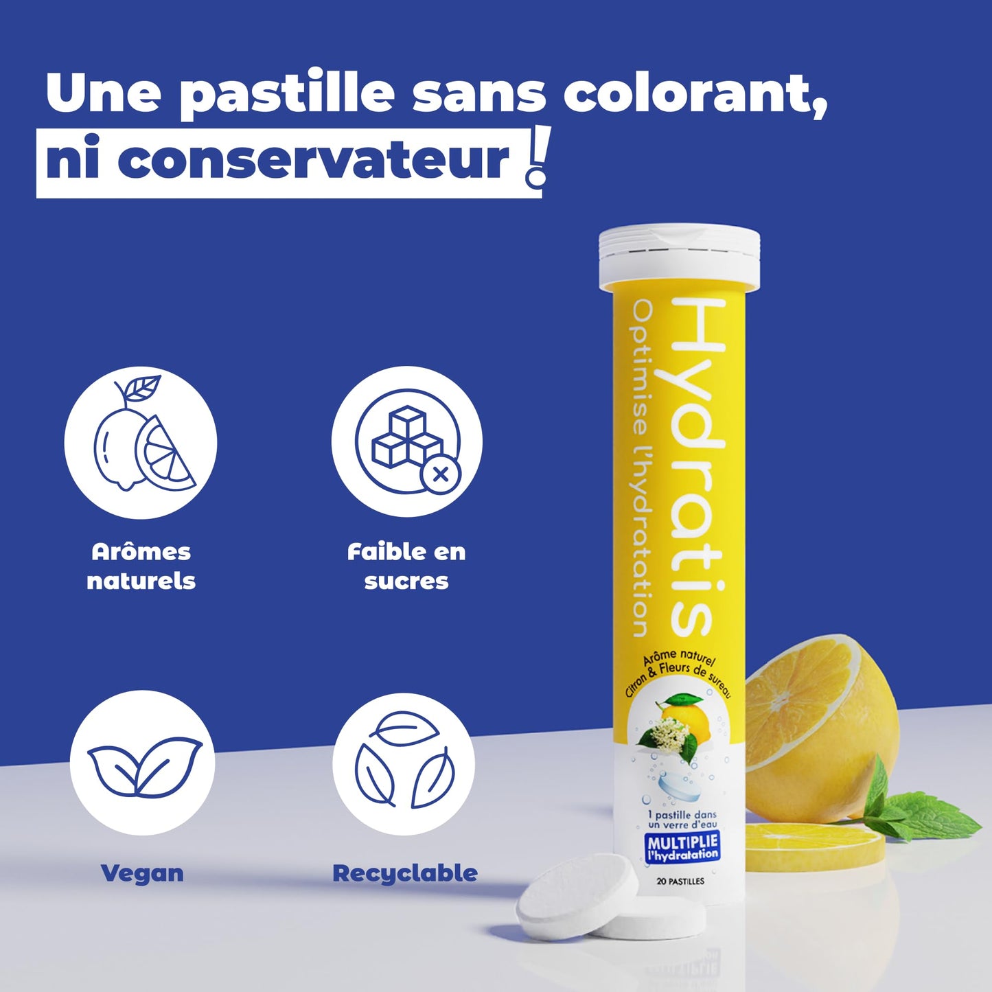 HYDRATIS - Pastilles Effervescentes Fruits des Bois - Optimise l'Hydratation - Riche en Minéraux - Faible en Sucre - Goûts Légers - Sport, Crampes, Récupération - 20 Pastilles