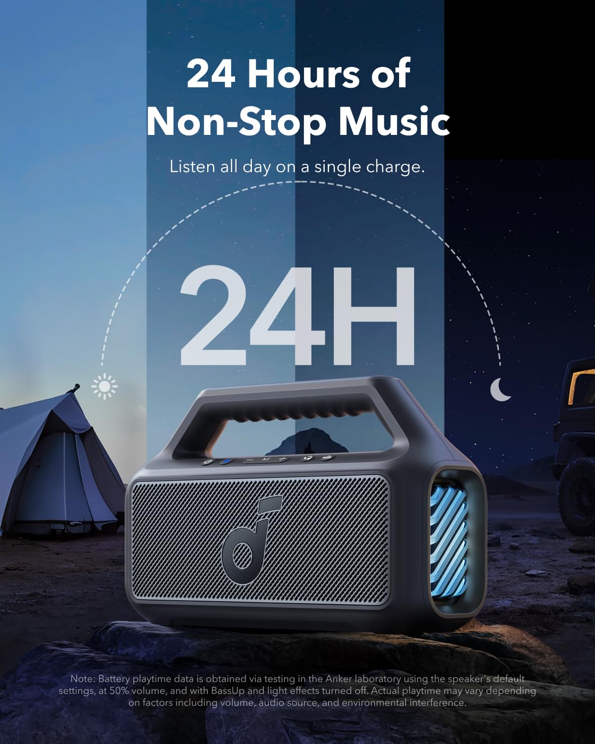 Soundcore Enceinte Bluetooth puissante Boom 2, Son de 80 W avec Caisson de Basse et BassUp 2.0, 24h, IPX7, USB-C, Bluetooth 5.3, Enceinte Bluetooth puissante, Le Camping, la Plage et Le Jardin