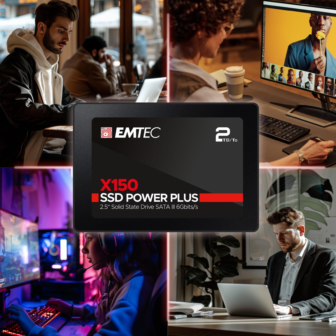 EMTEC - Disque Dur SSD Interne 2,5" - SATA X150 Power Plus 3D NAND 2To - 10x Plus Rapide Qu’Un Disque Dur Classique - Démarrage & Arrêt d'Ordinateur Performants