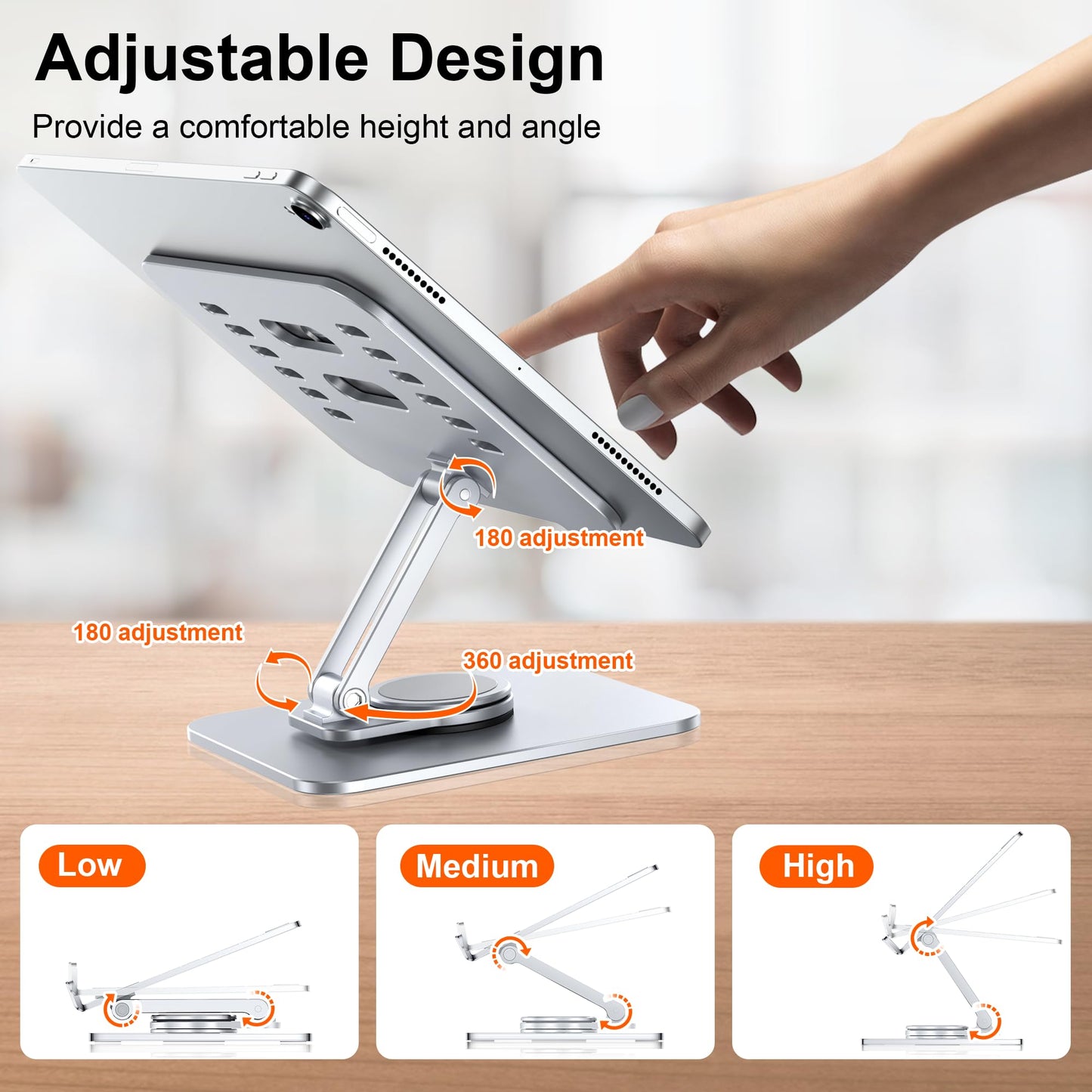 Lucrave Support de Tablette, Support pour iPad, Support de Moniteur Pliable Rotatif à 360° en Aluminium pour Bureau Compatible avec iPad Pro 10.5, 11, Air Mini 5 6, Samsung Tab(4-13'')