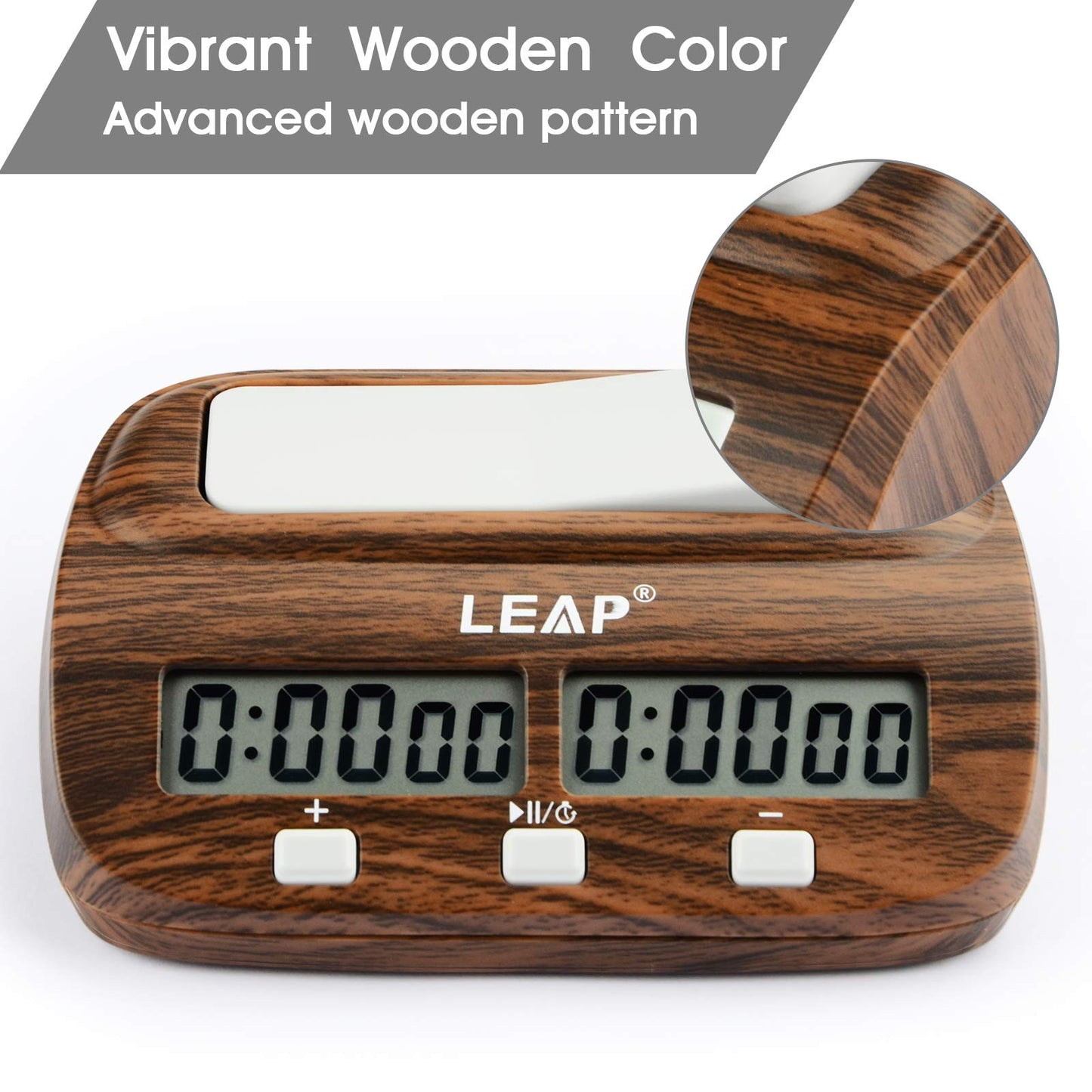 LEAP Horloge d'échecs numérique professionnelle pour jeux de société, avec fonction alarme, aspect bois