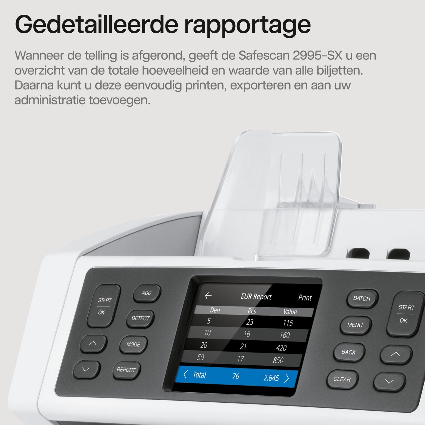 Safescan 2995-SX - Compteuse et trieuse de Billets multilingue avec détection à 7 Points - identifie Les Billets impropres à la Remise en Circulation ou à Votre Distributeur Automatique de Billets