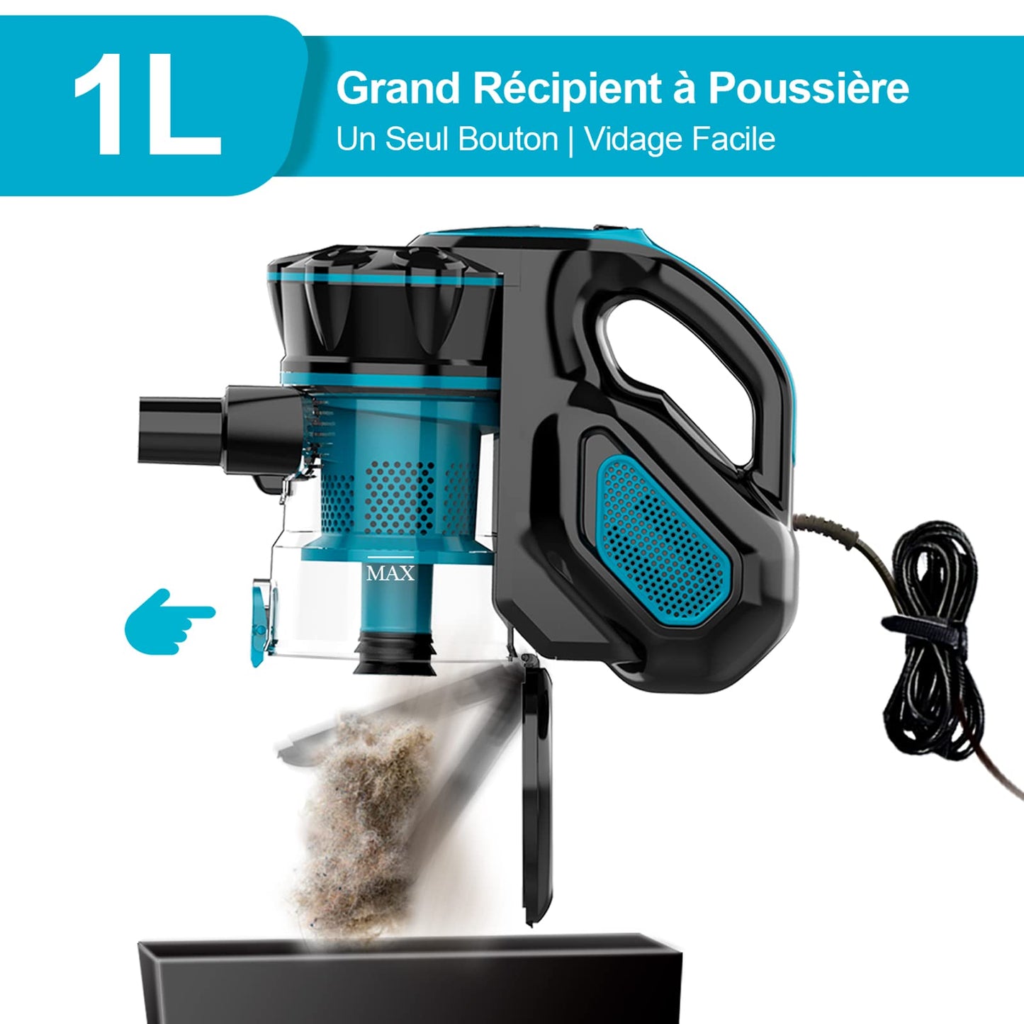 Aspirateur Balai Filaire, Aspirateur Balai avec Fil Puissant, 3 en 1 Aspirateur Vertical Filtre HEPA, 600W 18000Pa Aspirateur sans Sac avec 6m Long Câble, Léger Portable pour Maison Tapis Sol Dur