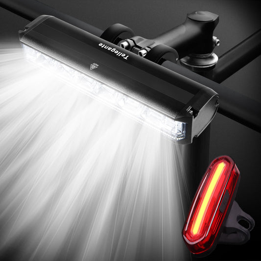 Tellegante Lampe Velo 6 LED Puissantes Lumiere Velo Horizontal Eclairage Ultra-Large à 180°, Lumière Vélo Avant et Arrière Rechargeable USB 4000mAh, 5 Modes & Étanche pour VTT Course Cycliste