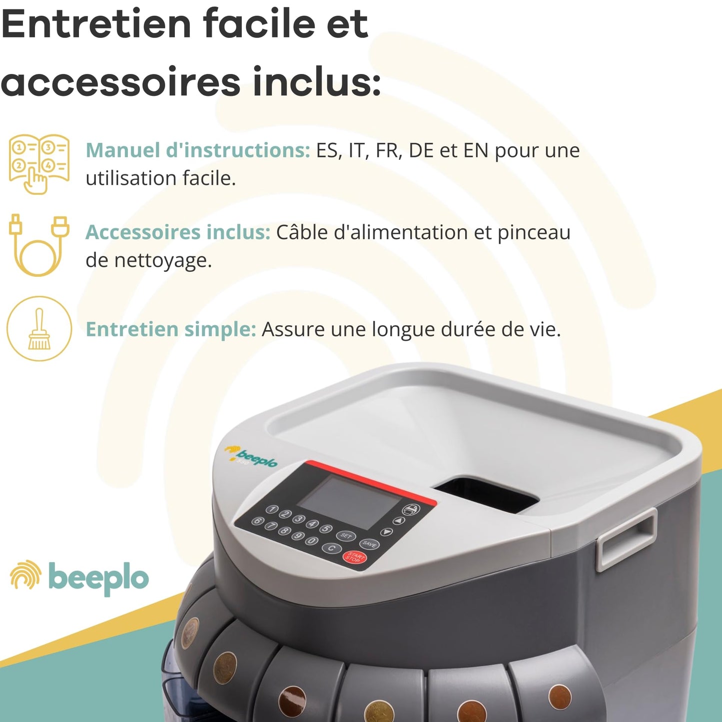 beeplo g-550 | Compteur de pièces en euros | Jusqu'à 800 pièces par cycle | Indique la valeur totale et par pièce | Précision Totale | Garantie 4 ans