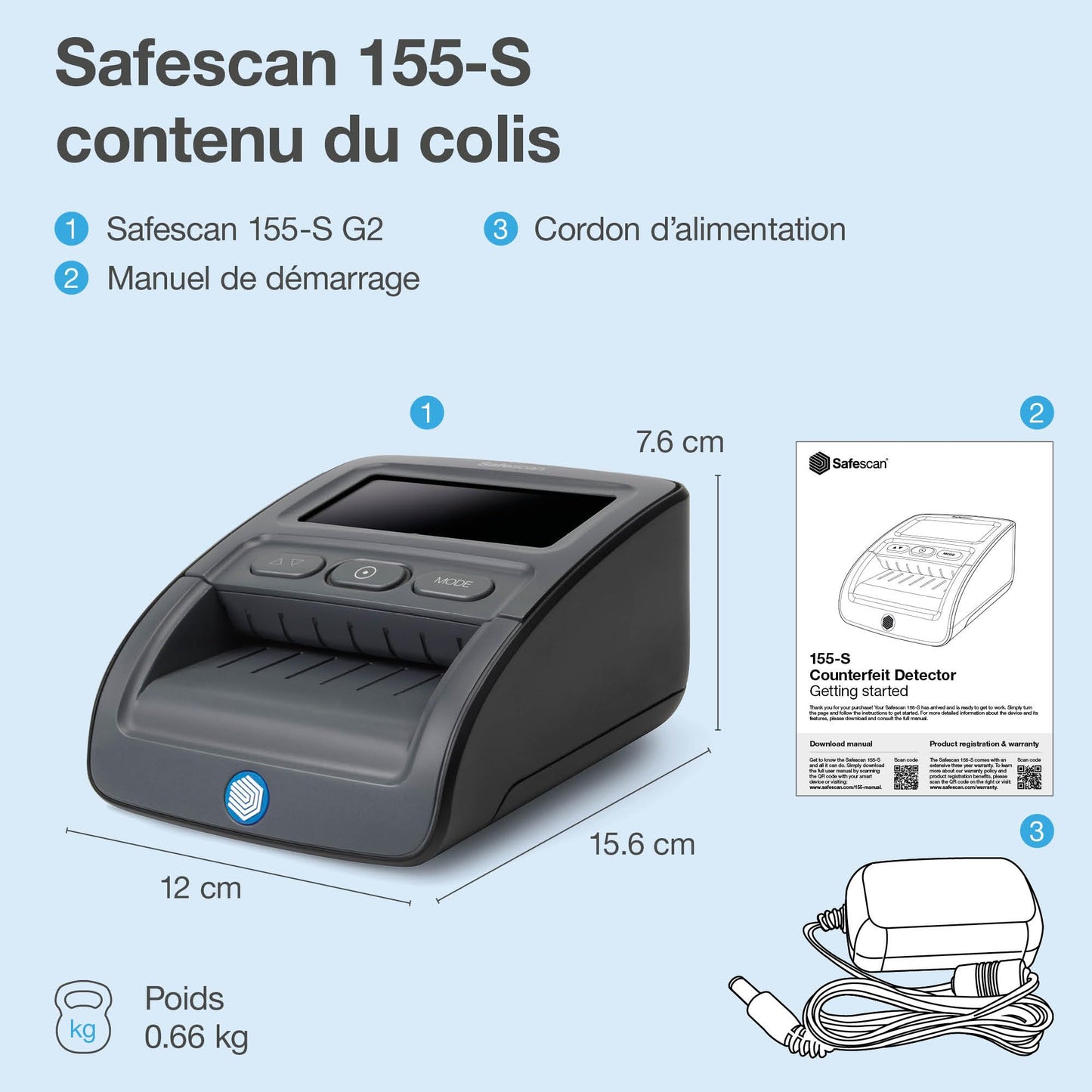 Safescan 155-S - Détecteur automatique de faux billets qui vérifie les billets dans quatre positions avec une précision de 100 % - Pour plusieurs devises, 112-0668