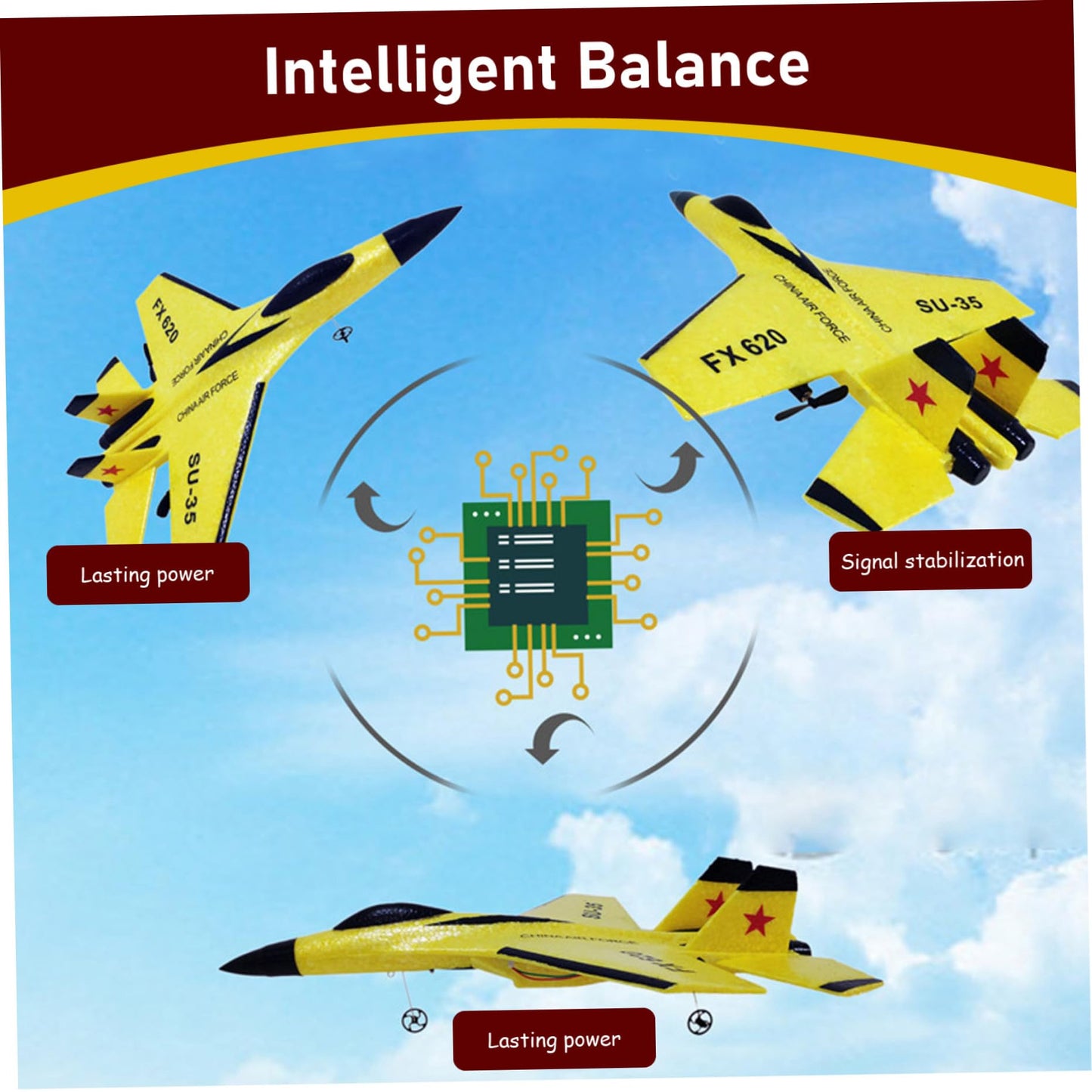 Wedhapy Avion Planeur Avion Drone Télécommande Avion 2.4ghz Su-35 Rc Avion Équilibrage Automatique Epp Avion Planeur Avion Drone avec Lumières Modèle Avion Jouet Jaune