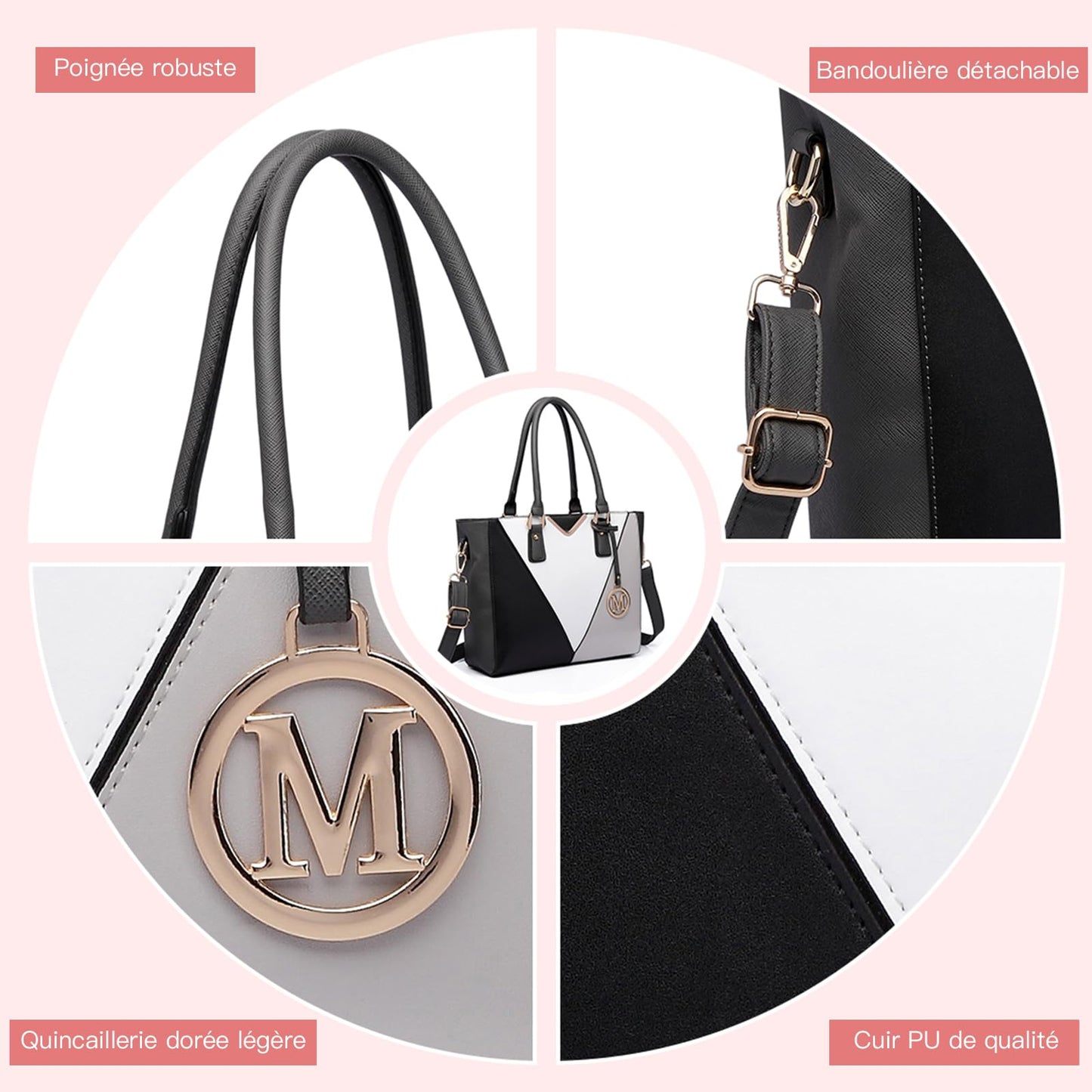 Miss Lulu Sac à Main Femme Cabas Bandoulière en Cuir PU, Sac Épaule en Forme de V - Sac Ado Multicolore en Simili Cuir, Cadeau Noël et Fête pour Femme