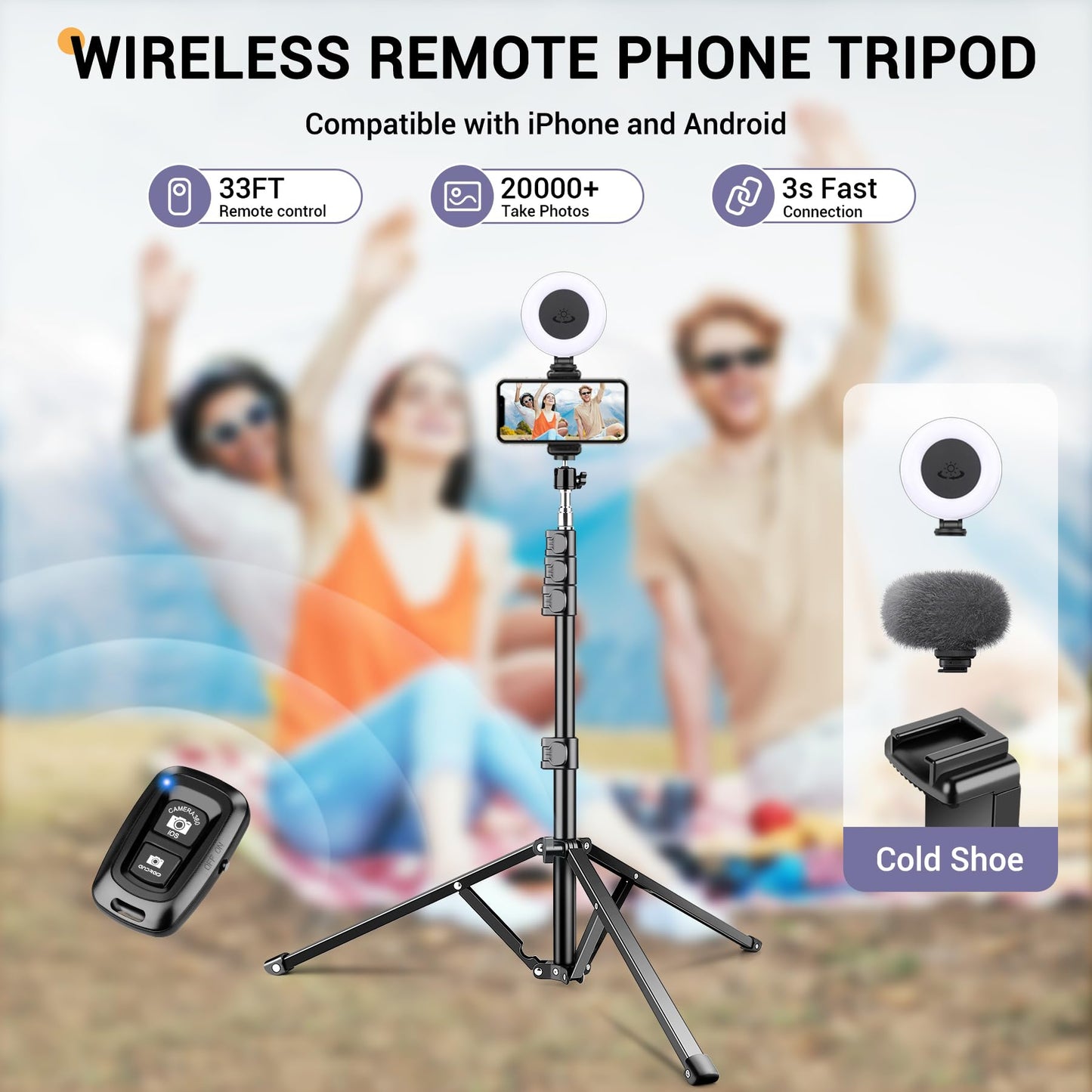 Victiv 224cm Haute Trepied Smartphone, Trépied Téléphone en Aluminium avec Col de Cygne Réglable, Télécommande & Support Telephone, Extensible Trepied Appareil Photo avec Rotule à 360° pour DSLR Canon