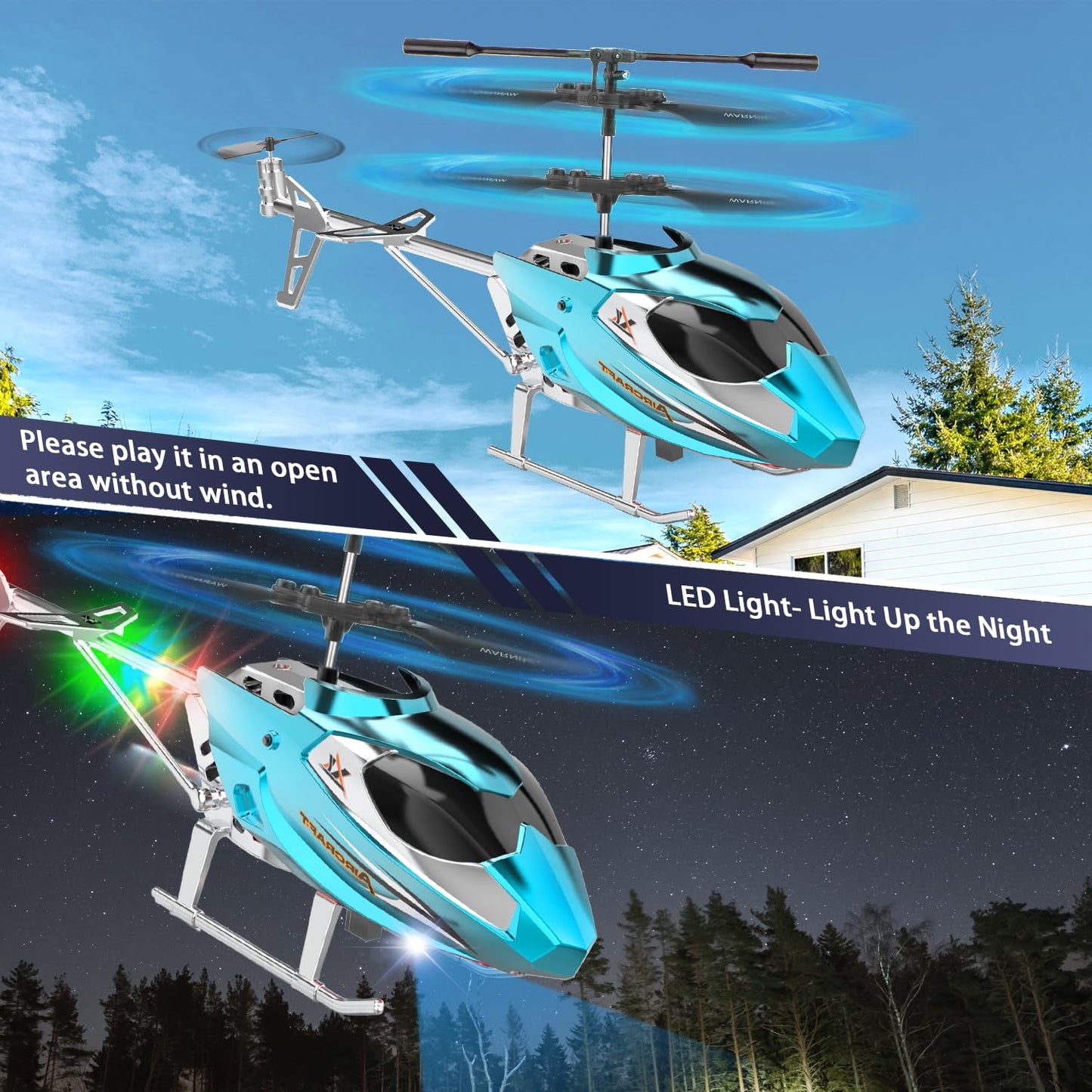 TERRAMUS Hélicoptère RC, Hélicoptère Télécommandé 2.4G avec Lumière LED, à Maintien d'altitude avec Gyroscope, Décollage par Une Seule Touche, Avions d'intérieur pour Les Enfants Adulte