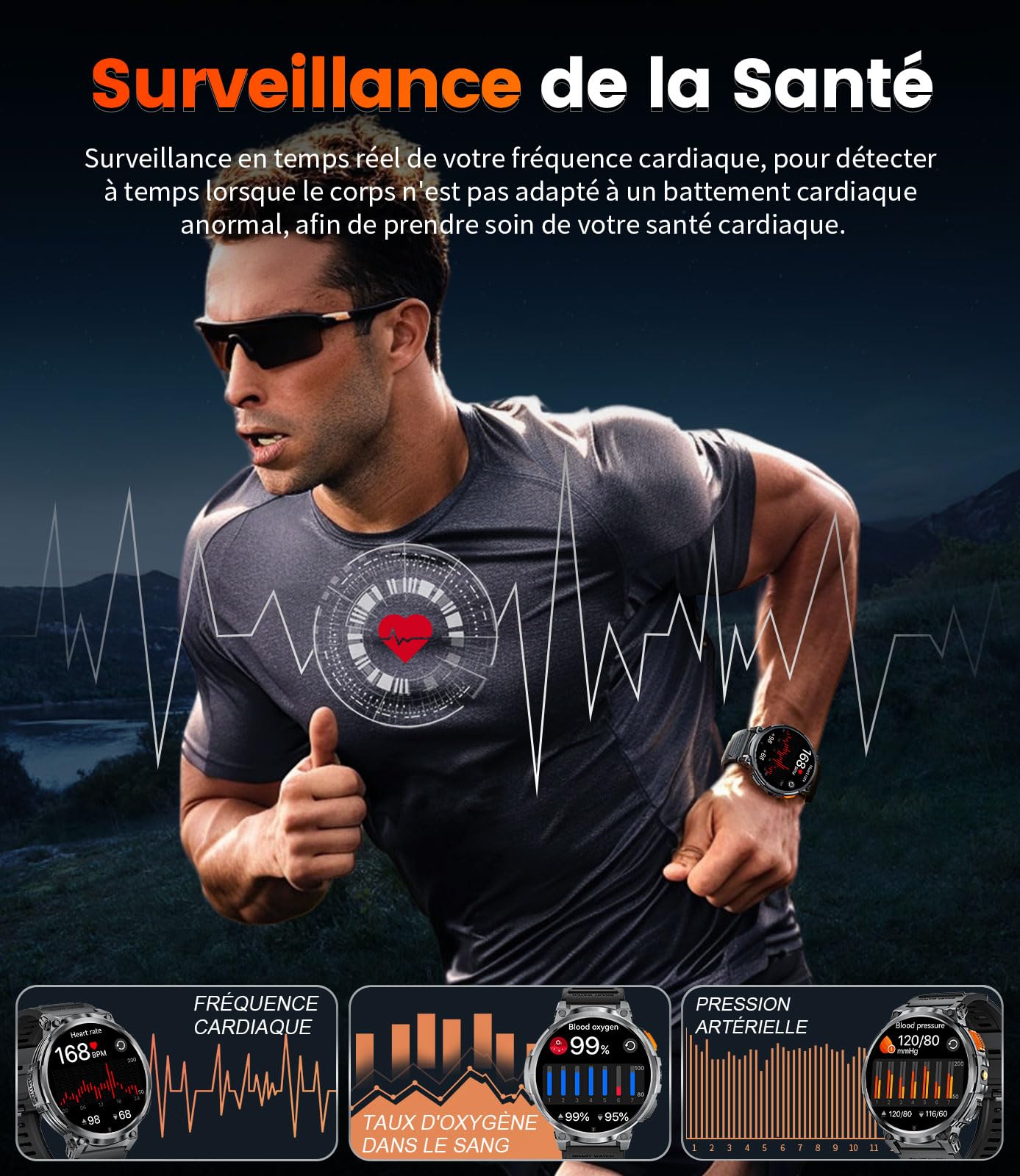 LIGE Montre Connectée Homme, 1,85 "HD IPS Grand Écran, 730mAh Batterie Montre Connectée Sport, 120 + Modes Sportifs, IP68 Montre Connectée Waterproof, Fréquence Cardiaque 24/7, Android iOS