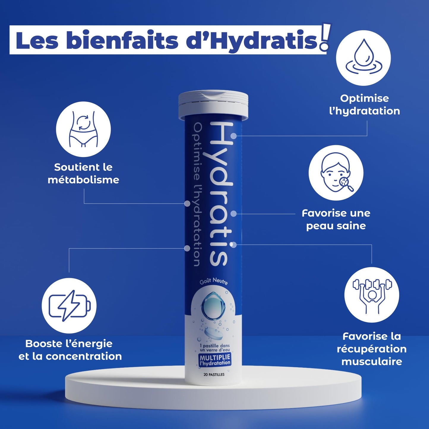 HYDRATIS - Pastilles Effervescentes Fruits des Bois - Optimise l'Hydratation - Riche en Minéraux - Faible en Sucre - Goûts Légers - Sport, Crampes, Récupération - 20 Pastilles