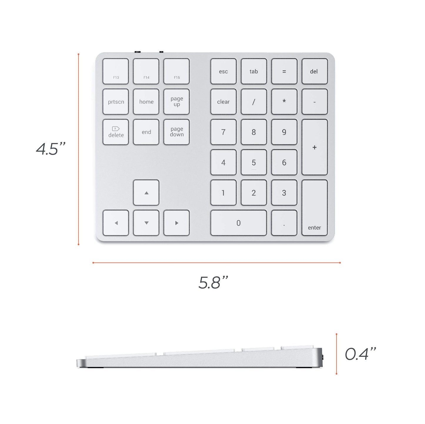 Satechi Clavier Numérique sans Fil Bluetooth de 34 Touches, US Disposition – Batterie Rechargeable et en Aluminium – pour MacBook Pro/Air, Mac Mini, iMac, iPad, iPhone et Plus - US Anglais, Argent