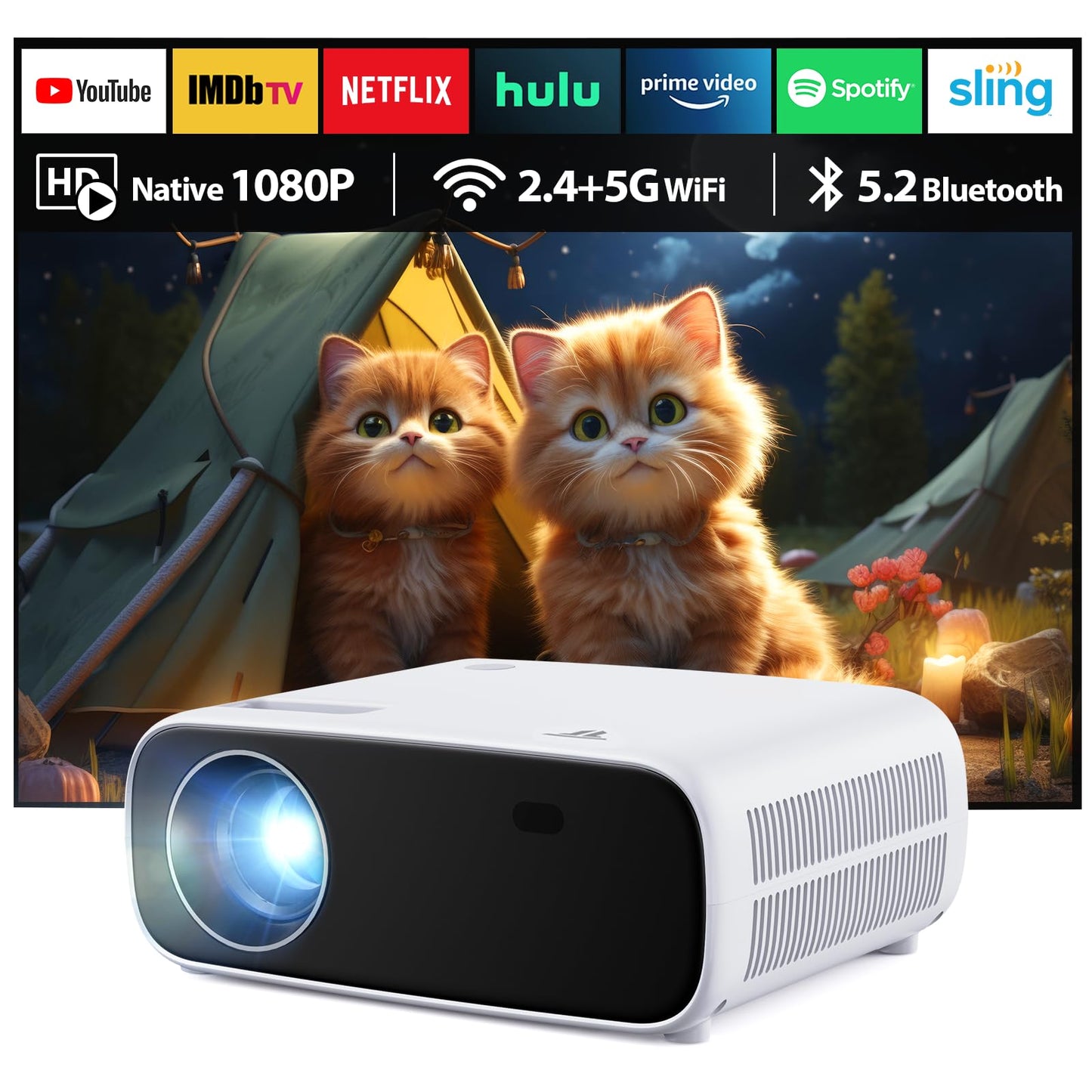 2025 Nouveau Mini projecteur, Videoprojecteur Full HD 18000 lumens, Retroprojecteur résolution 1080P, supporte la 4K, avec Bluetooth et WiFi, Compatible iOS/Android / PS5(Noir)