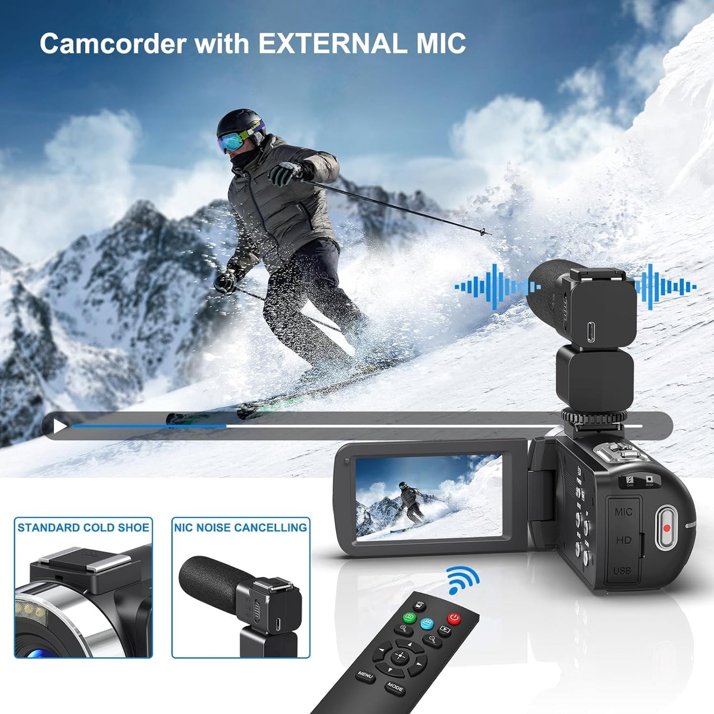 8K 64MP Caméscope Caméra vidéo 18X Digital Zoom IR Vision Nocturne Écran Tactile 3.0 Pouces WiFi Vlogging Caméra de vidéo pour YouTube avec Carte SD 32 Go, Microphone, Piles et Télécommande 2,4G