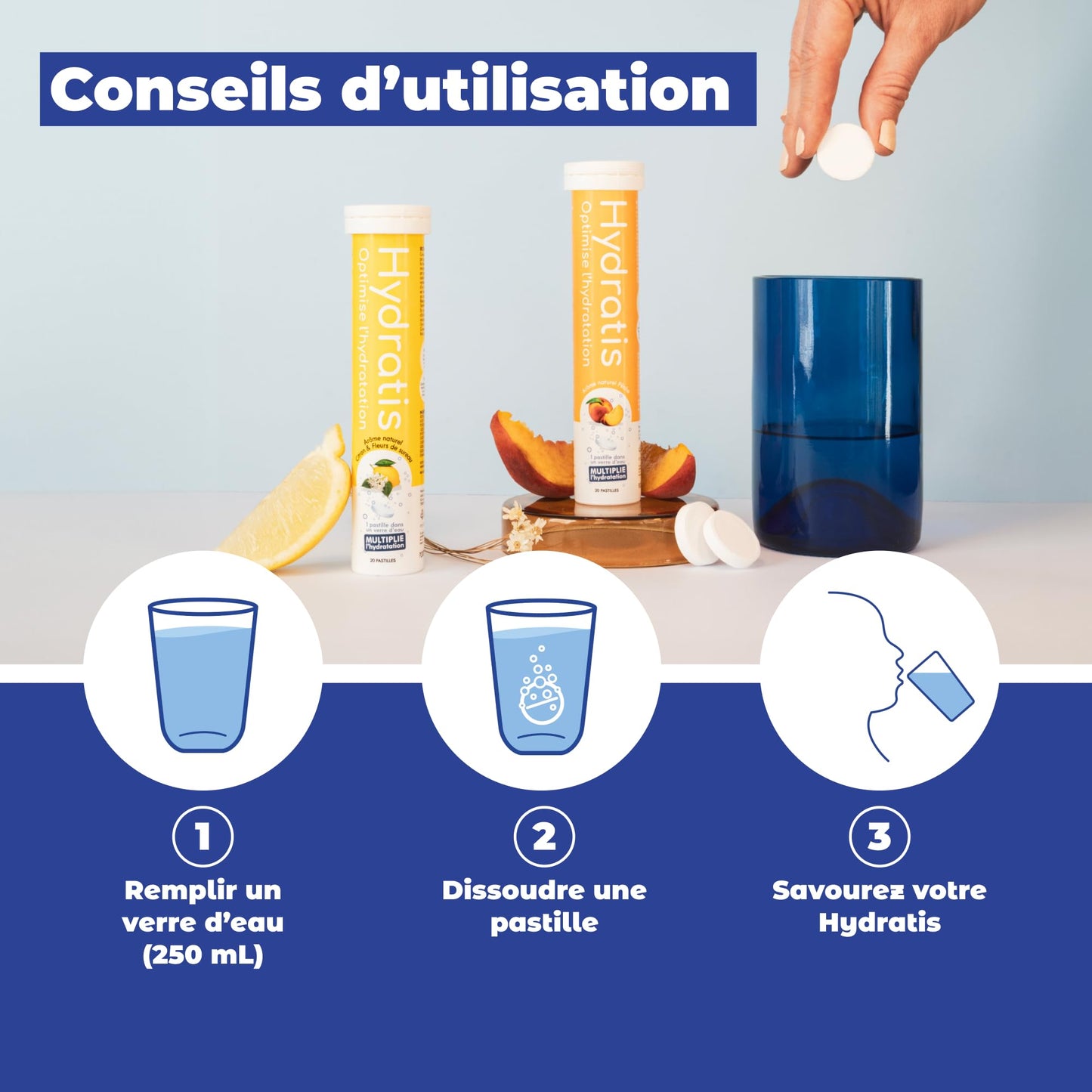 HYDRATIS - Pastilles Effervescentes Fruits des Bois - Optimise l'Hydratation - Riche en Minéraux - Faible en Sucre - Goûts Légers - Sport, Crampes, Récupération - 20 Pastilles