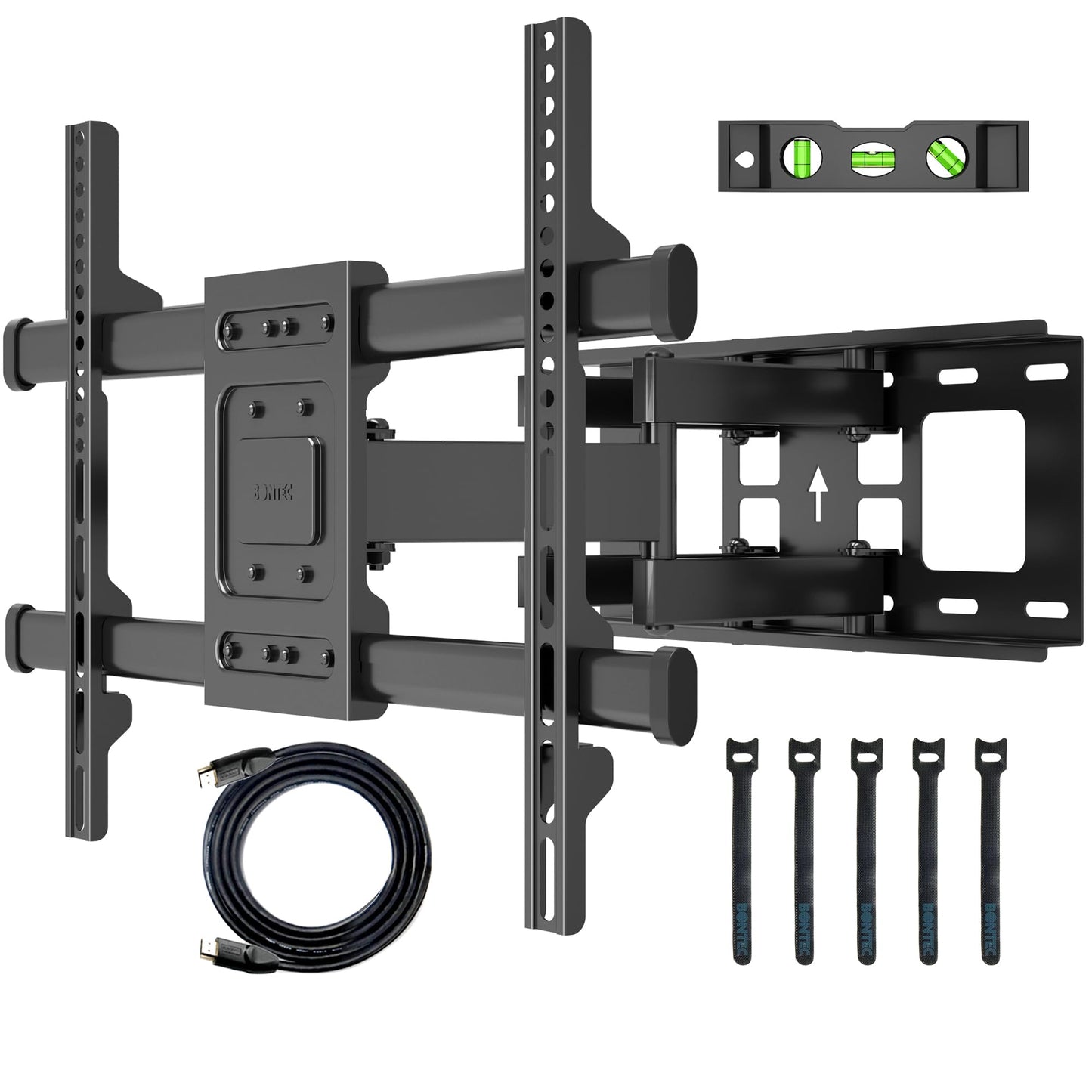 BONTEC Support Mural TV pour Télévision Plat et Incurvé LCD LED 32-84 Pouces jusqu'à 60KG, Support TV Mural orientable et Inclinable, Bras Doubles Solides et Robustes, Max VESA 600x400mm