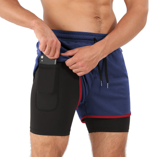 Superora Short de Course Hommes Short de Compression Gym Fitness Workout 2 en 1 Short avec Poche téléphone et Poches zippées