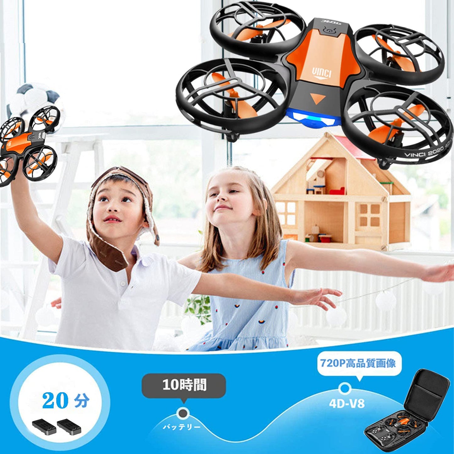 4DRC V8 Mini Drone avec Caméra 720P WiFi FPV, 20 Minutes de Vol, Induction de Gravité, Vol de Trajectoire, Mode sans Tête, 360° Flips,Vol Stationnaire, pour Les Débutants et Les Enfants