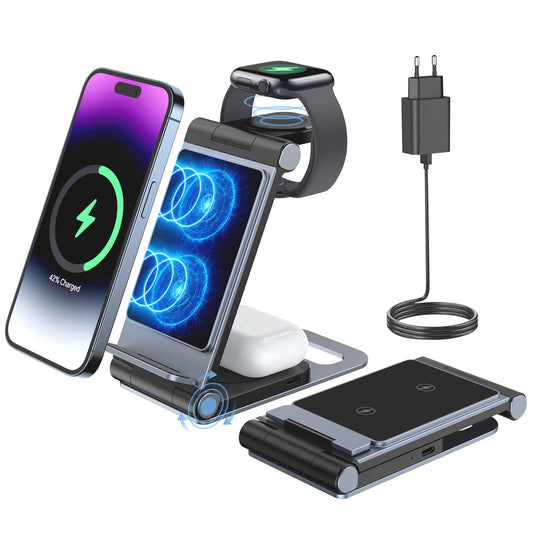 Chargeur Induction 3 en 1 pour iPhone 16/15/14/13/12/11Pro/Max/XS/XR/X/8 Pliable Chargeur Rapide sans Fil pour iWatch 10/9/8/Ultra 2/7/6/SE/5/4/3/2, Station de Charge pour AirPods 2/3Pro