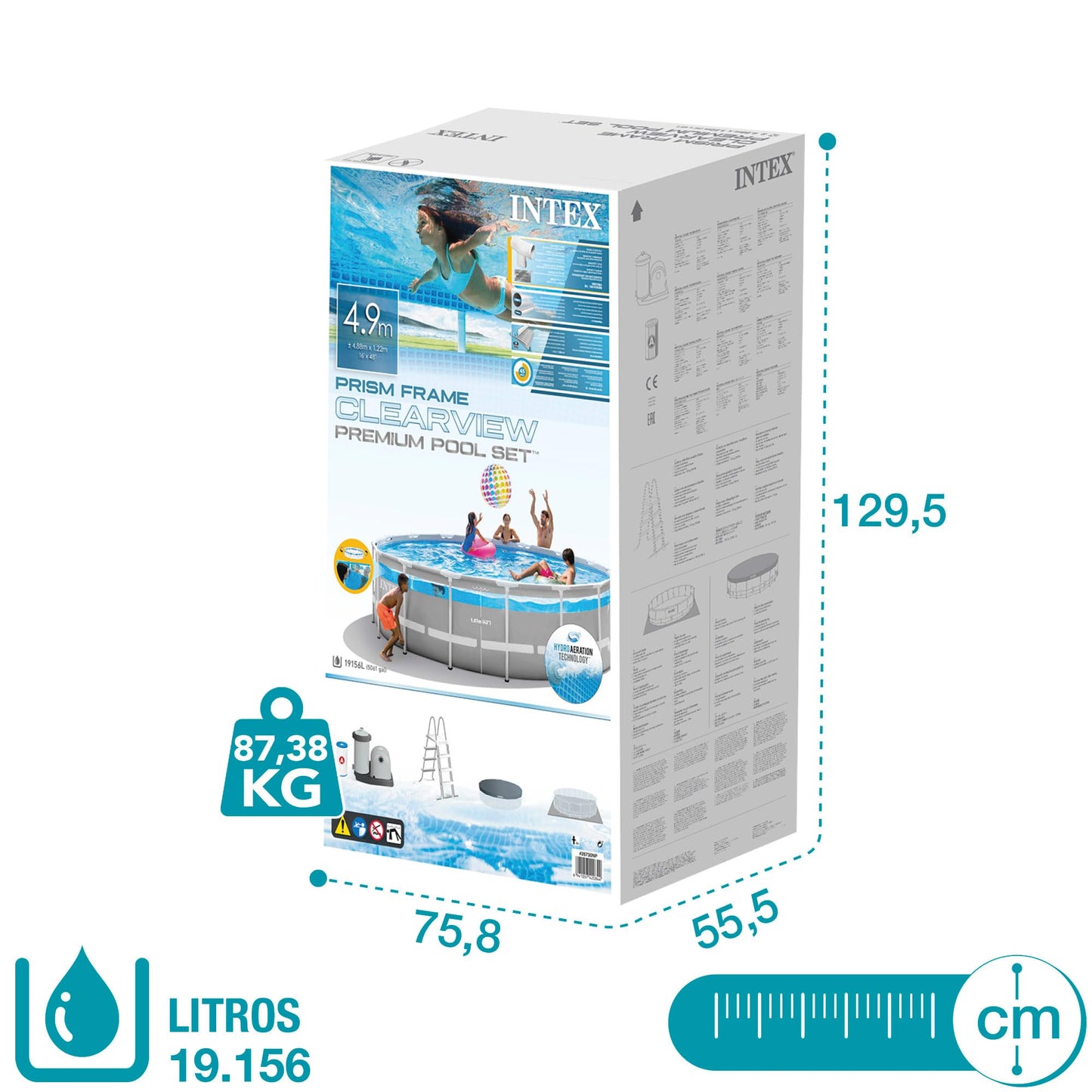 Intex kit Piscine Tubulaire Clear Window (ø) 4,88 x (h) 1,22m