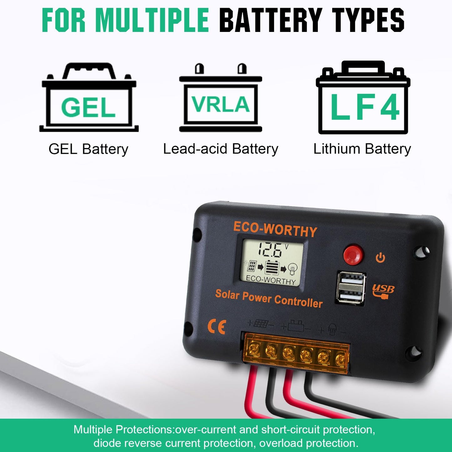 ECO-WORTHY Kit Panneau Solaire 240W avec Panneau Solaire 12 V + Régulateur de charge30 A + câble de 5 m + pinces de fixation Z pour camping-car, caravane, maison