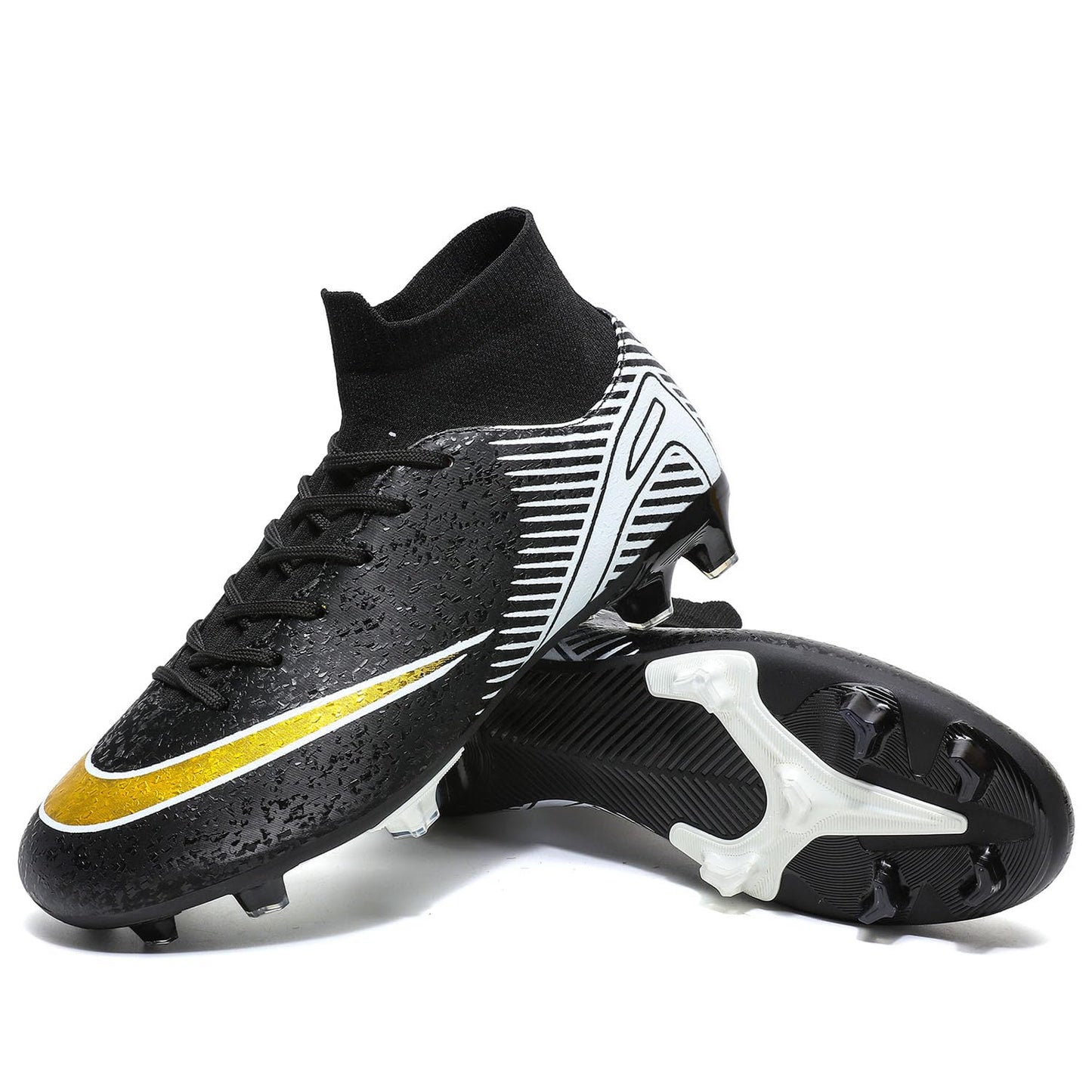 Unitysow Chaussures de Football Homme en Plein Air High Top Spike Crampons Profession Athlétisme Entrainement Chaussures de Sport,T2462 Noir,35 EU